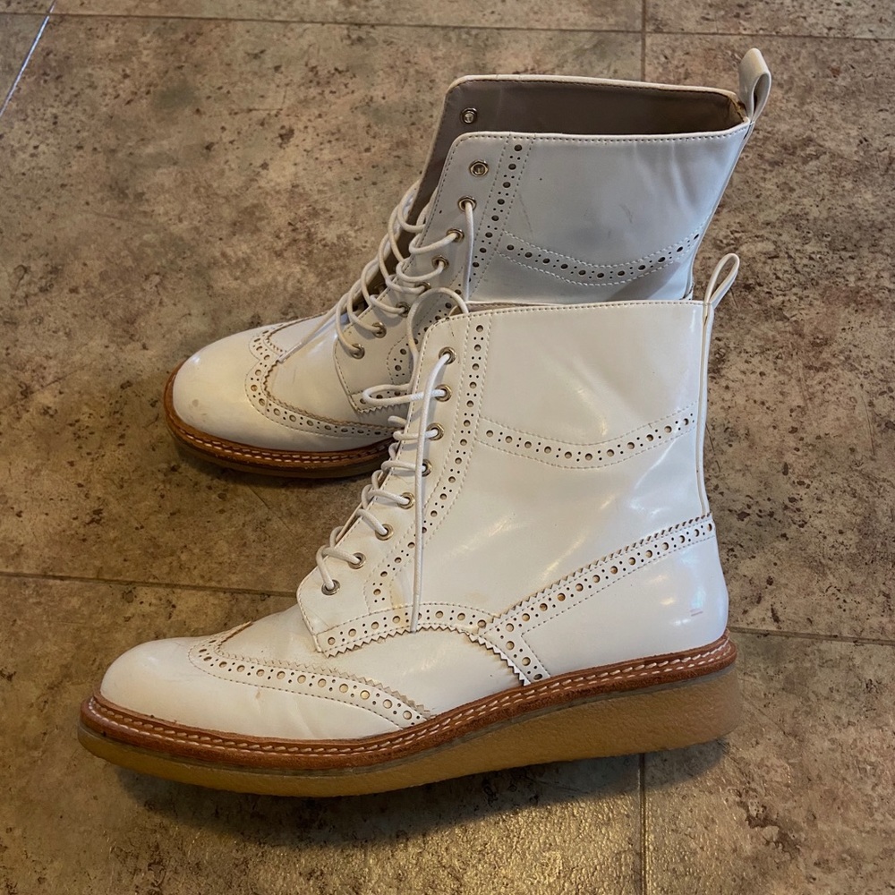 Zara White Lace-Up Wingtip Platform Boots